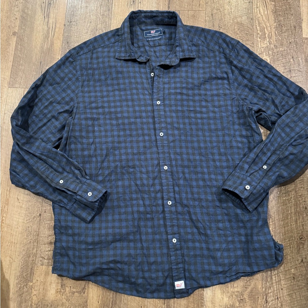 Vineyard Vines Blue and Black Checked Casual Button-Down Shirt